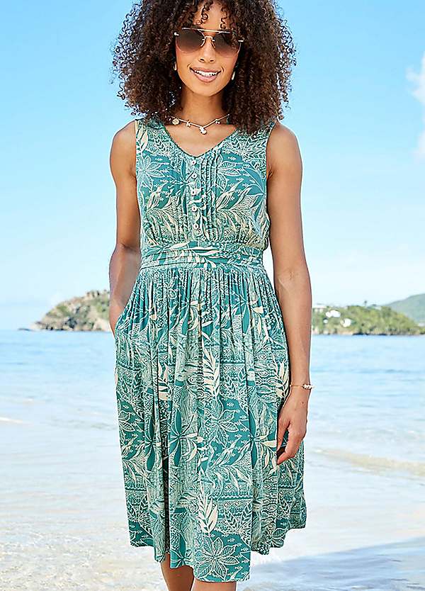 新品 crinkle linen cotton camidress Cotton Traders Printed Crinkle Dress | Freemans