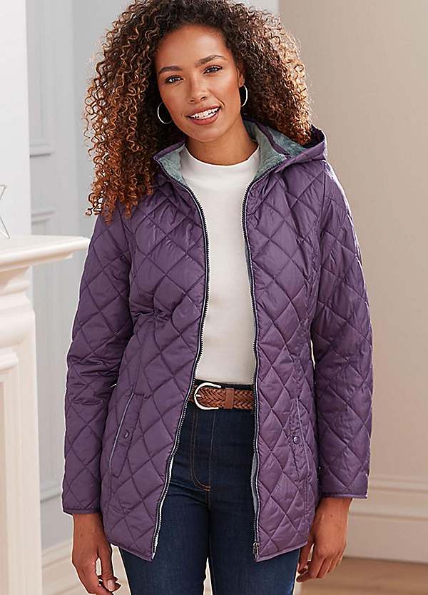 Cotton Traders Purple Fleece-Lined Hooded Quilted Jacket