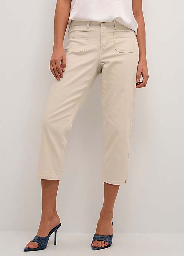 Cream Ann Slim-Fit Twill Capri Trousers Freemans
