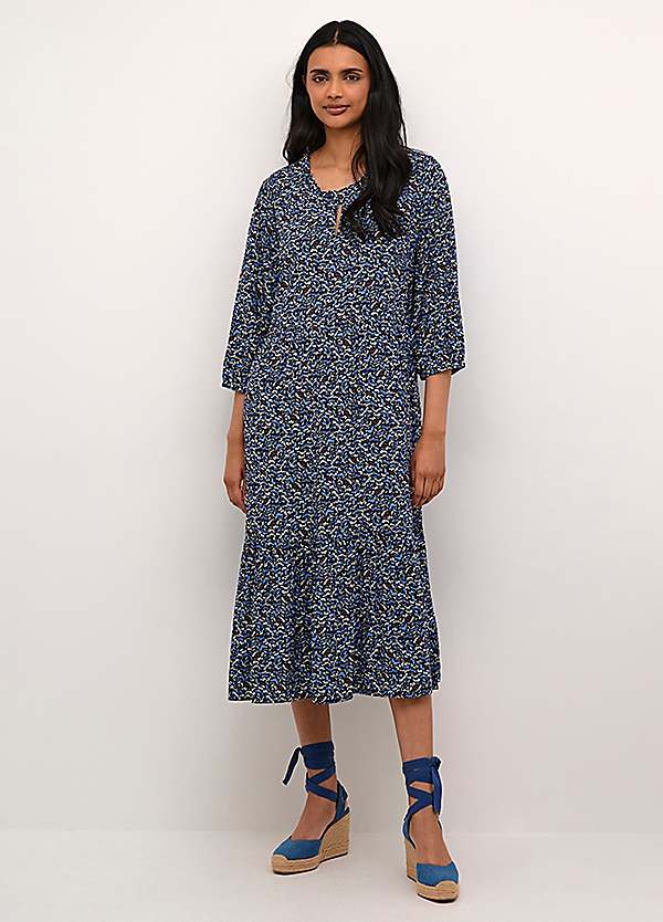 Cream Tiah Three-Quarter Sleeve Round Neck Maxi Dress | Freemans