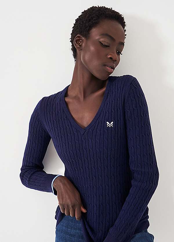 Crew Clothing Company Heritage V-Neck Cable Jumper Freemans