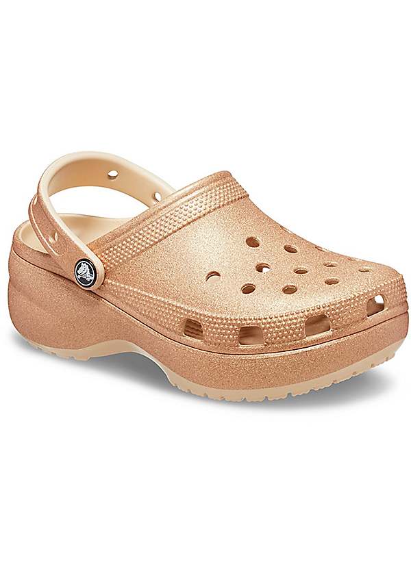 Crocs Grey Classic Platform Glitter Clogs Freemans