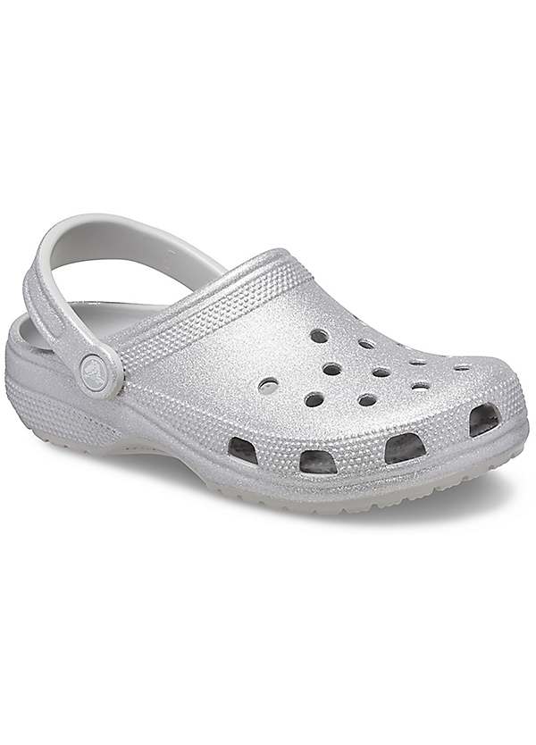 Crocs Silver Classic Glitter Clogs Freemans