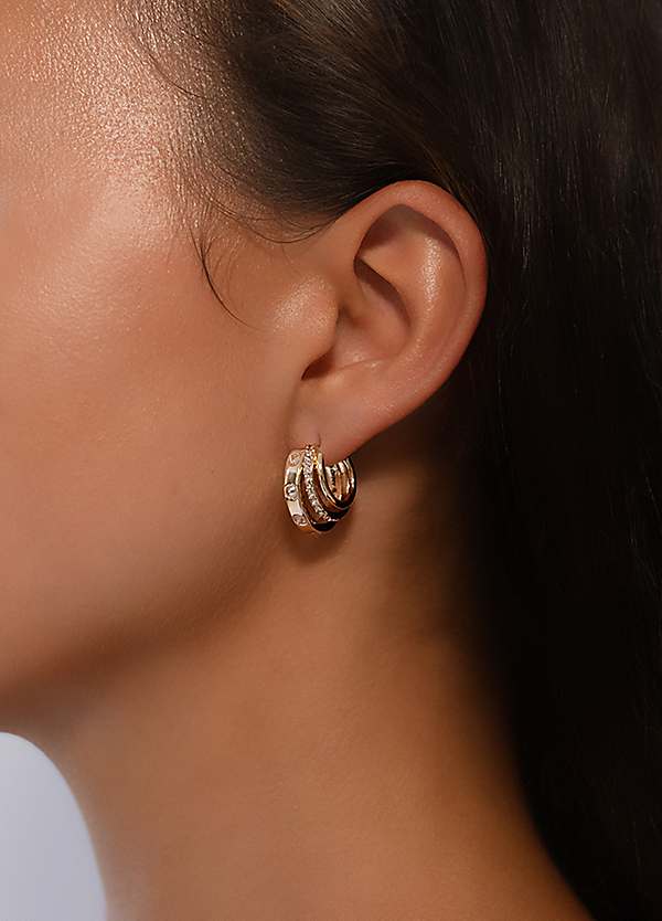 DKNY Triple Split Crystal Spike Hoop Earrings Freemans