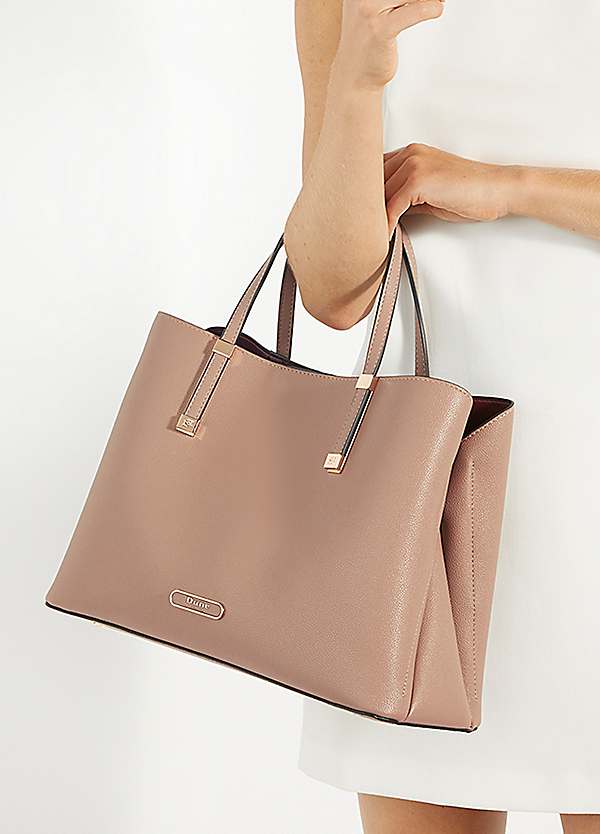 Dune London Dorry Taupe Branded Hardware Tote Bag Freemans