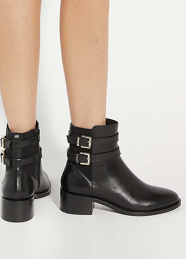 Dune London Patter Black Buckle Ankle Boots