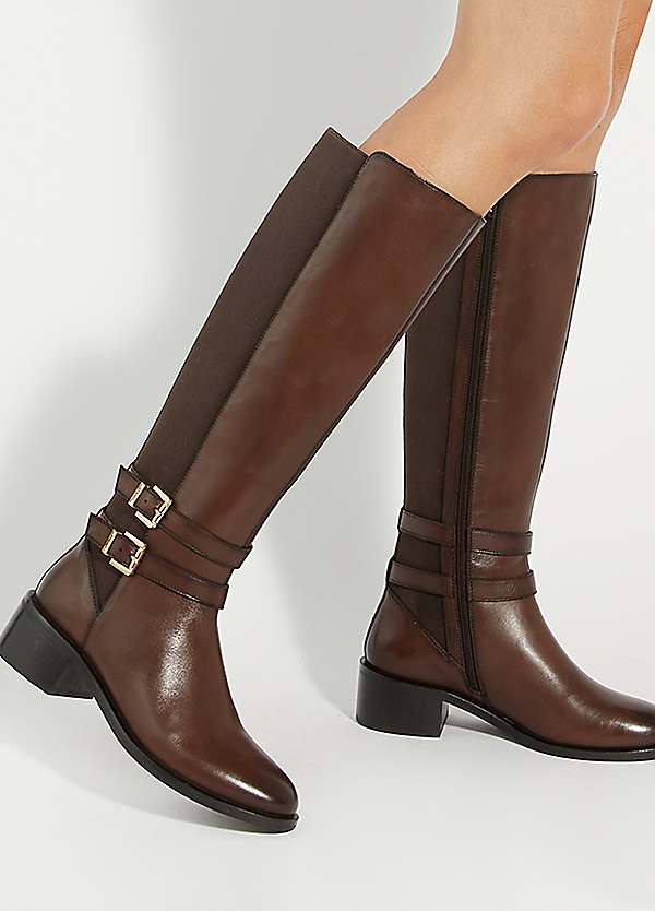 Dune London Tatter Brown Leather Knee High Riding Boots Freemans