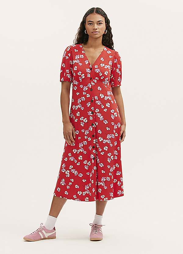 white and pink floral midi dress Géraldine White Floral Print Ruffled Tiered Maxi Dress