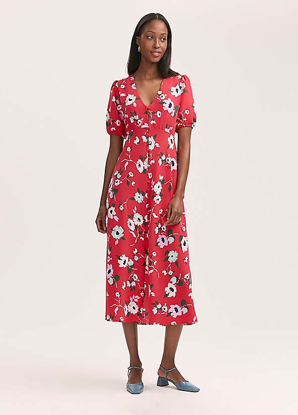 Finery Robyn Floral Crepe Midi Tea Dress Freemans