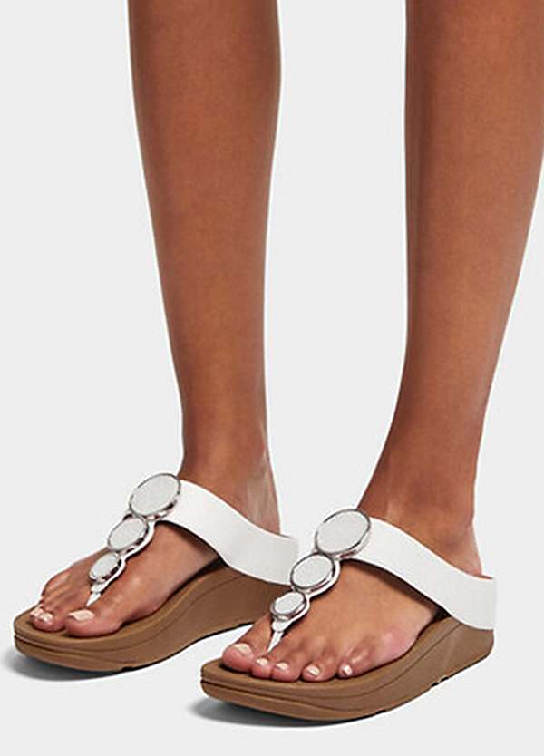 FitFlop Urban White Halo Bead-Circle Leather Toe-Post Sandals | Freemans