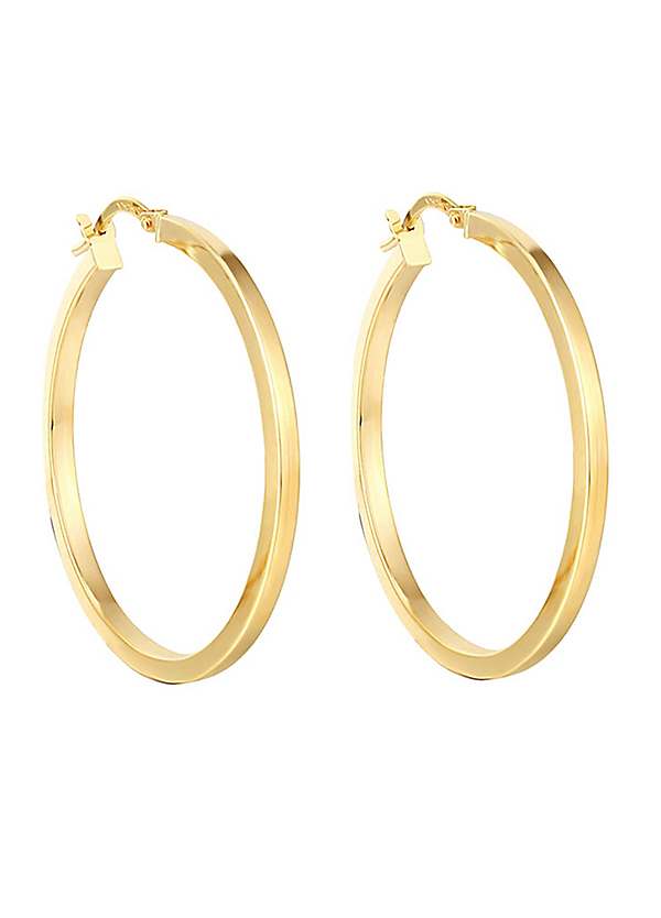 For You Collection 9ct Solid Gold 35mm Square Tube Creole Hoop