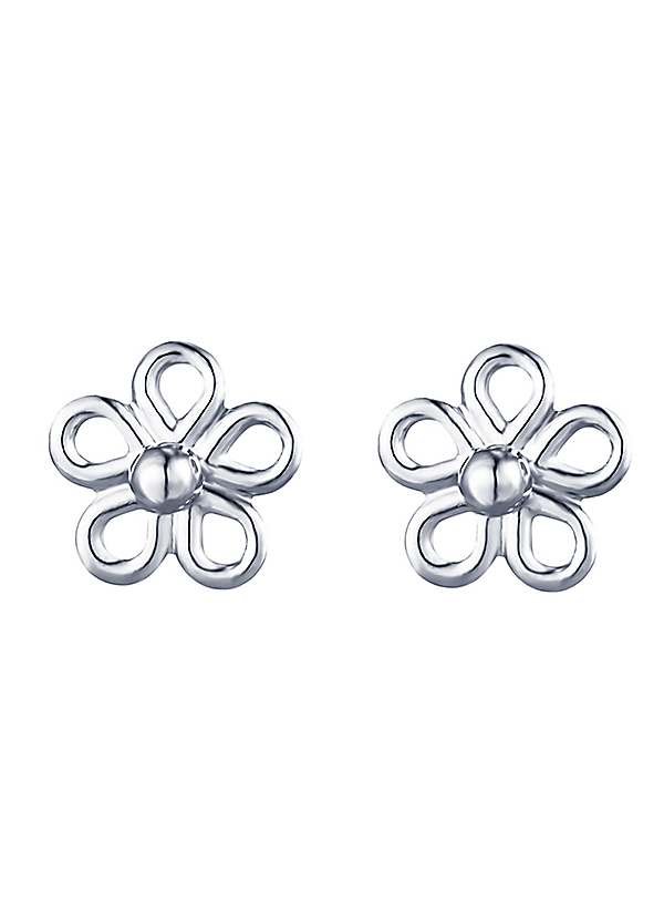For You Collection 9ct Solid White Gold Ball Stud Flower Earrings