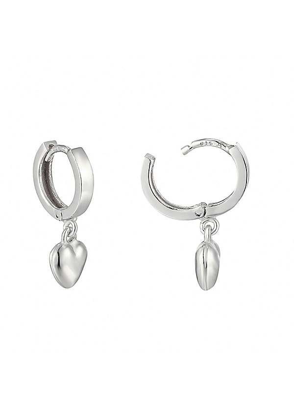 For You Collection Sterling Silver Heart Charm Huggie Hoop