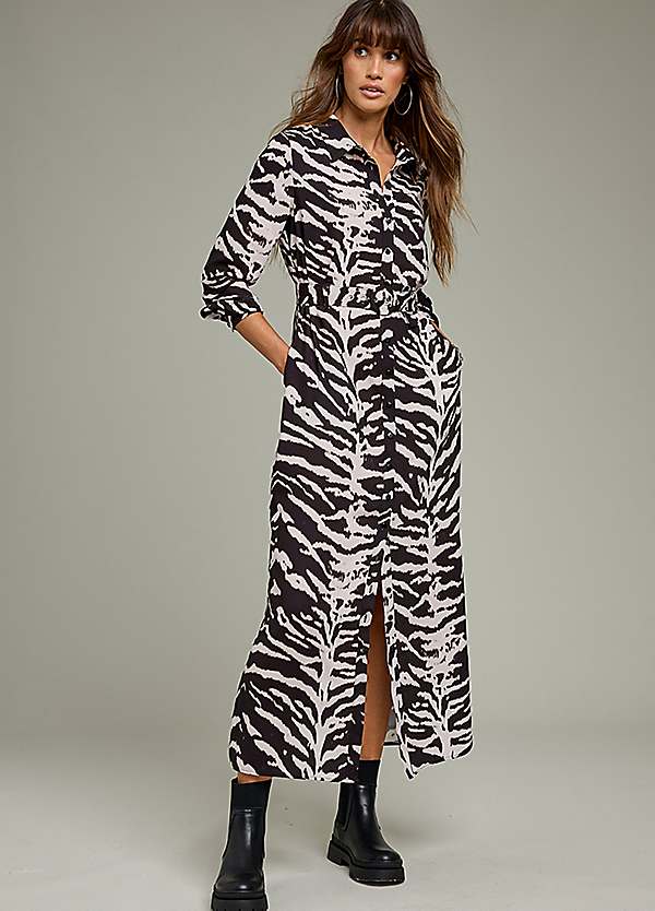 knee length dresses for ladies Petite Leopard Print Button Through Shirt Dress  Ro&Zo