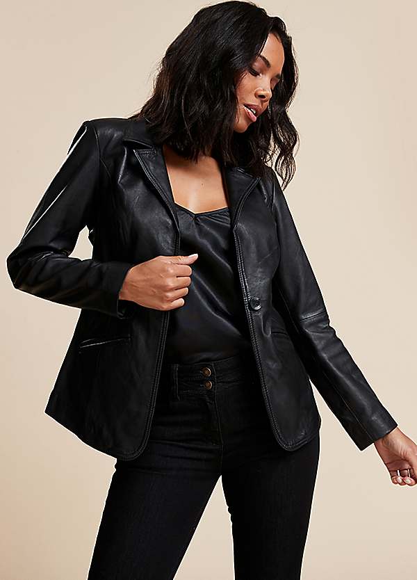 Ladies black leather blazer online