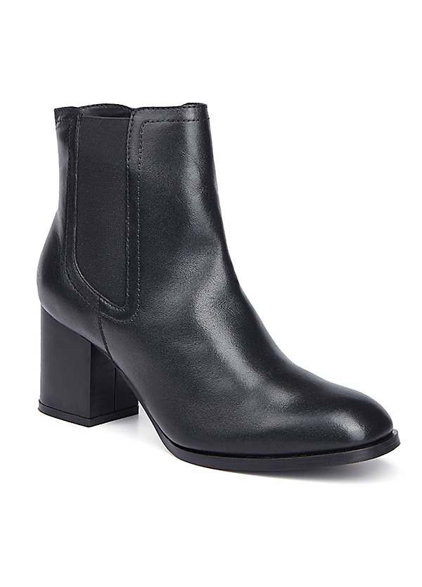 Freemans Block Heeled Black Leather Ankle Boots Freemans