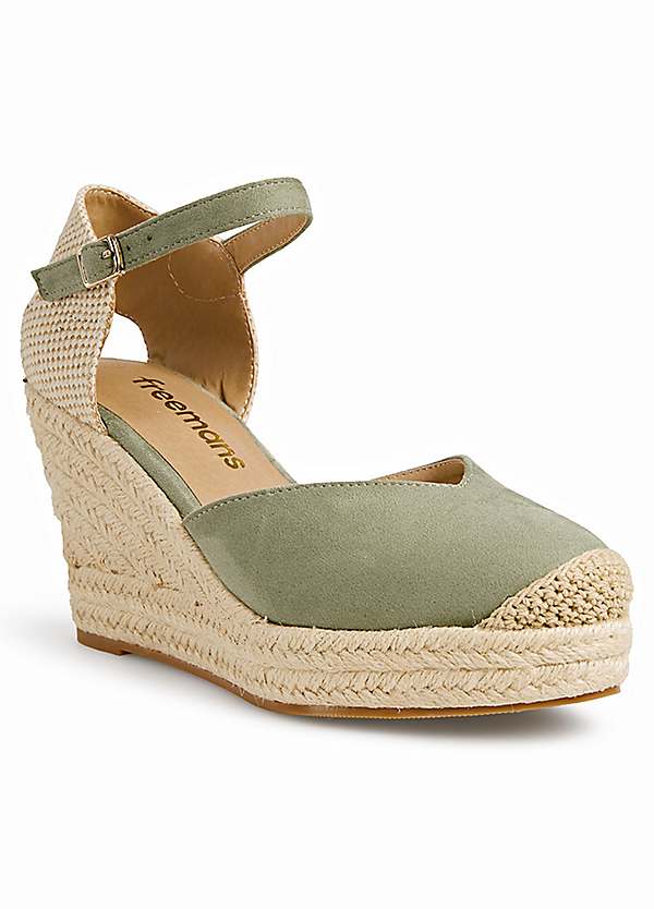 Freemans Green Suede Espadrille Wedges Freemans