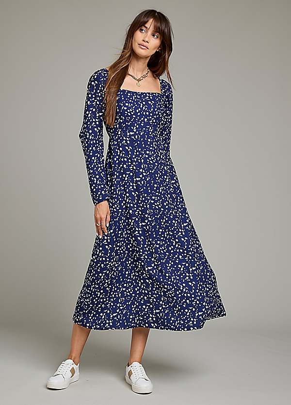 Freemans Navy Spot Print Midi Dress