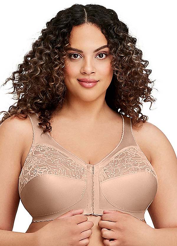 Full Figure Wonderwire Front Close Stretch Lace Bra with narrow