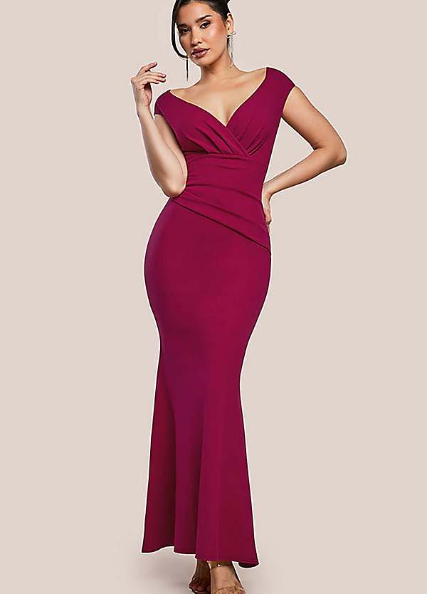 bardot pleated maxi dress Goddiva Bardot Pleated Maxi Dress