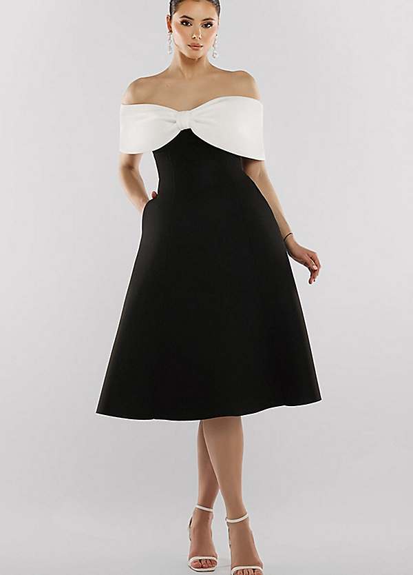 goddiva off shoulder dress Satin Off The Shoulder Maxi Dress - Black