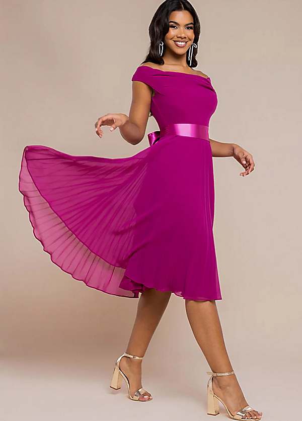 Goddiva Cowl Neck Pleated A-Line Chiffon Midi Dress Freemans