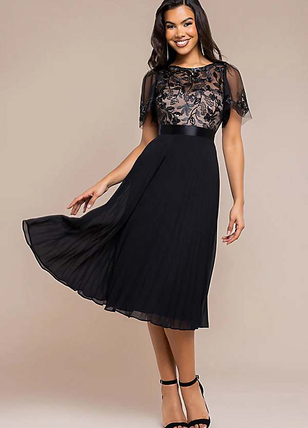 midi dress in embroidered chiffon Embroidered Top Chiffon Pleated Midi - Blush Pink main image 1