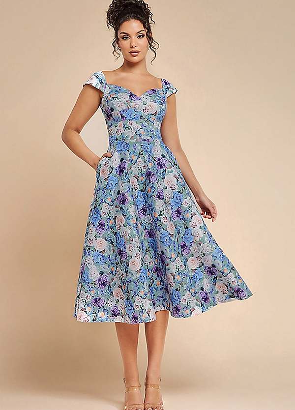 navy blue dress for baby girl Windsor Garden Party Goals Floral Corset A-Line Midi Dress main image 1