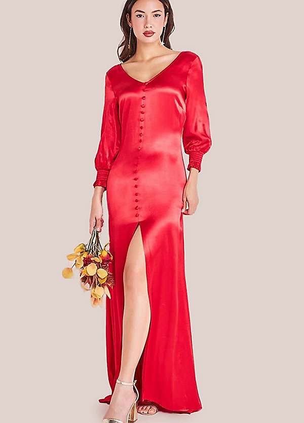 Goddiva Satin Viscose Front Split Maxi Dress | Freemans