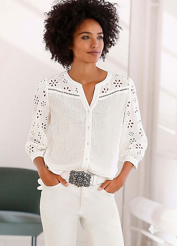 LASCANA Embroidered Long Sleeve Blouse