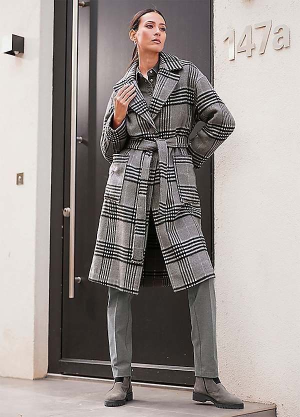 Belted hotsell check coat