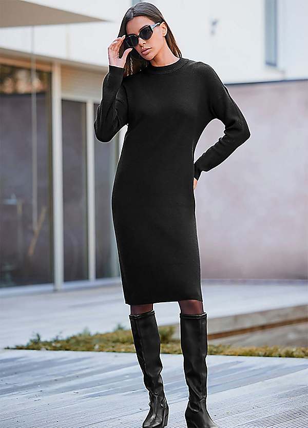 Black fine clearance knit jumper dress