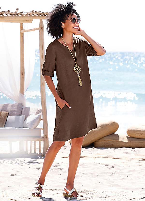 Heine Three-Quarter Sleeve Linen Tunic Dress | Freemans