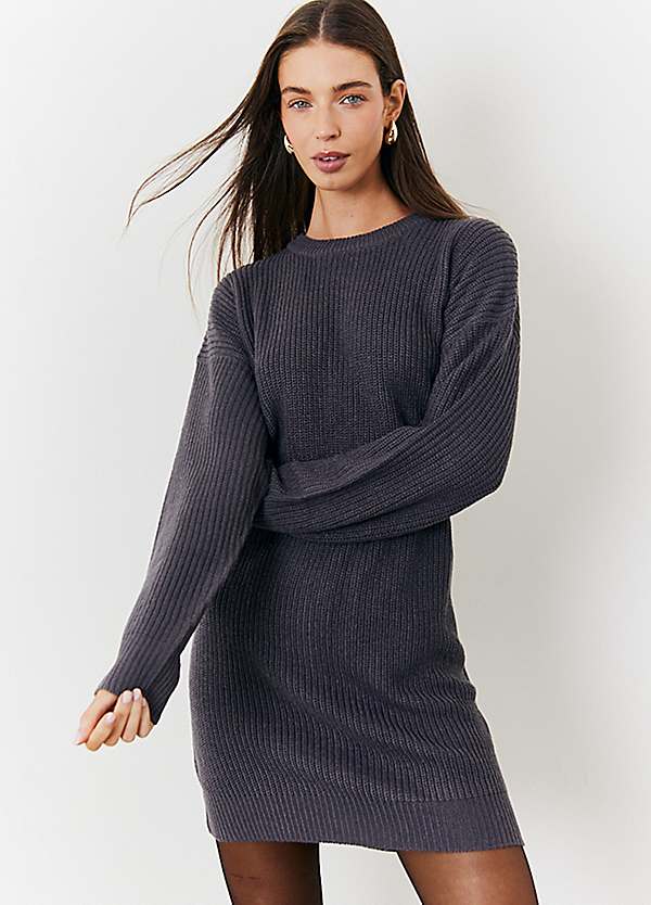 charcoal grey jumper dress Grey Knitted Roll Neck Jumper Dress