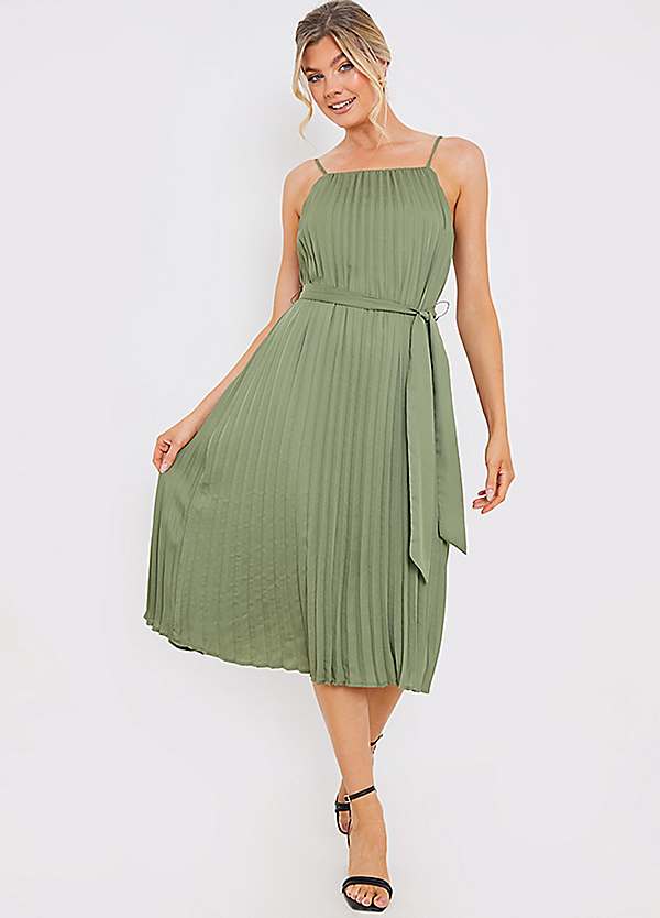 In the Style x Jac Jossa Green Pleated Belted Midi Dress | Freemans