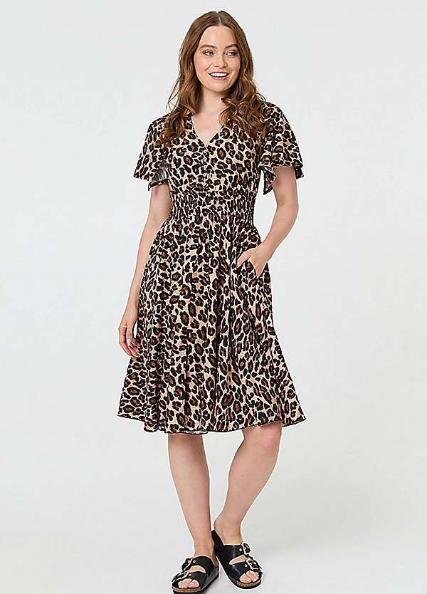 Izabel London Animal Print Shirred Knee Length Dress | Freemans Izabel London Animal Print Shirred Knee Length Dress | Freemans