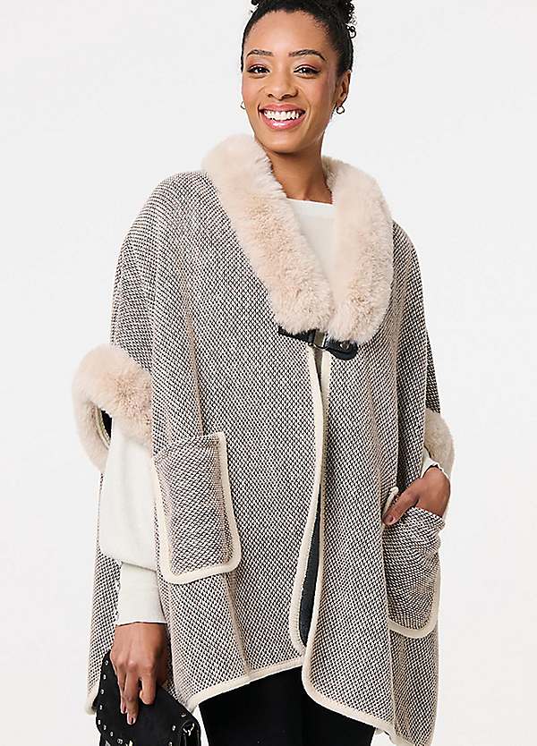 Fur Trim Women's Winter Poncho With Hood Winter Cloak Buy