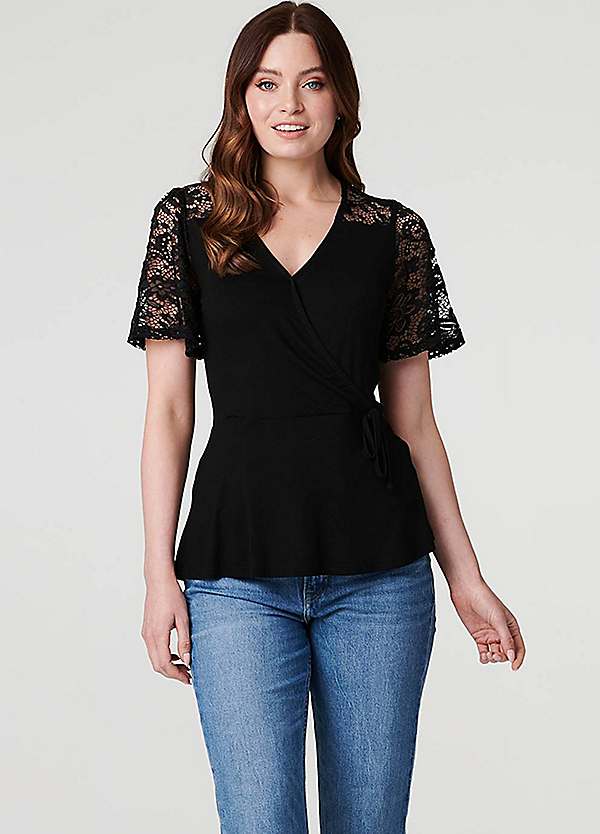 Black lace peplum top online