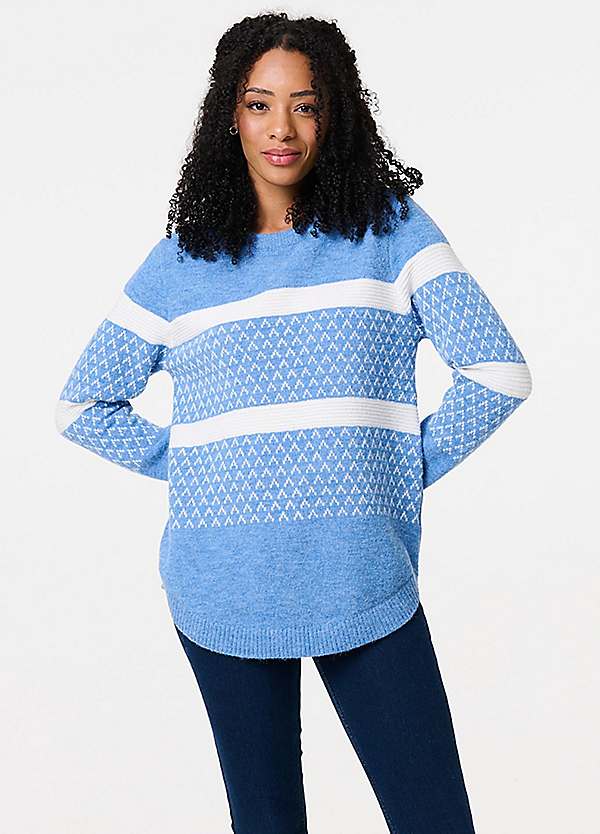 Izabel London Blue Stripe Print Relaxed Curve Hem Jumper Freemans