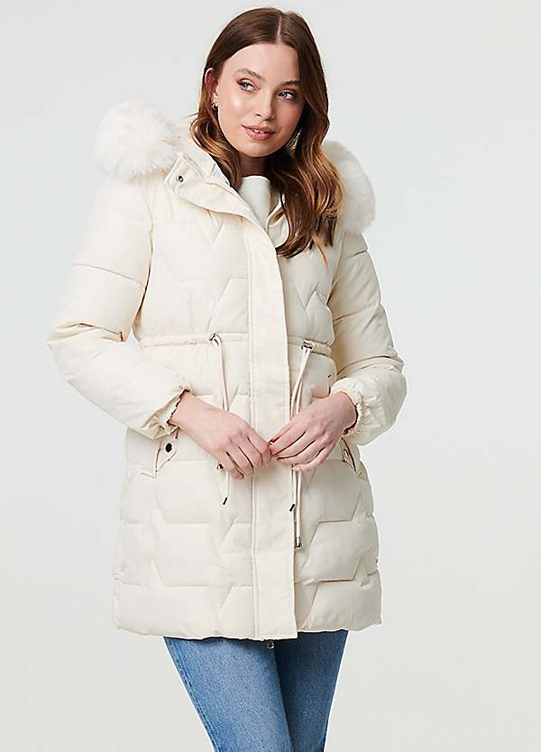 With Fur Hood Long Cream Puffer Coat Womens Forever New Curve