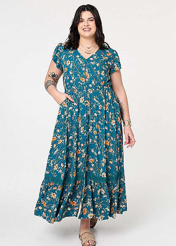 Izabel London Curve Floral Cap Sleeve Lace Maxi Dress | Freemans