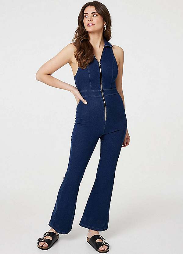 Izabel London Denim Zip Front Flared Jumpsuit Freemans