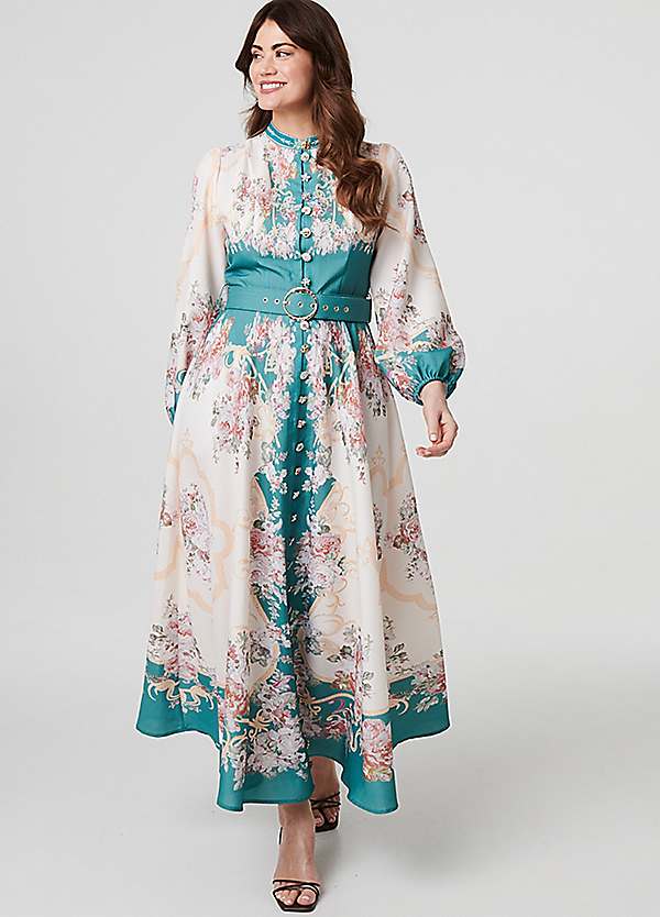 izabel maxi dress Izabel London Teal Floral Maxi Dress with Pockets