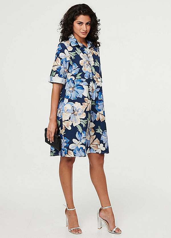 Izabel London Floral Oversized Knee Length Shirt Dress