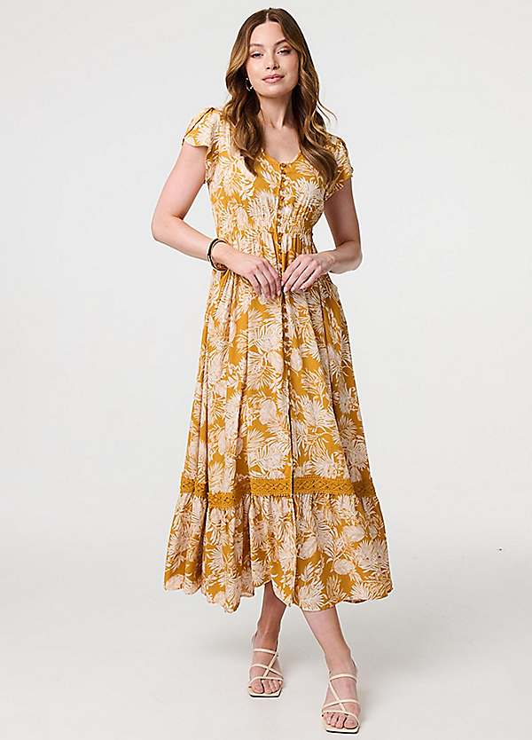 Izabel London Gold Leaf Print Cap Sleeve Maxi Dress | Freemans Izabel London Gold Leaf Print Cap Sleeve Maxi Dress | Freemans