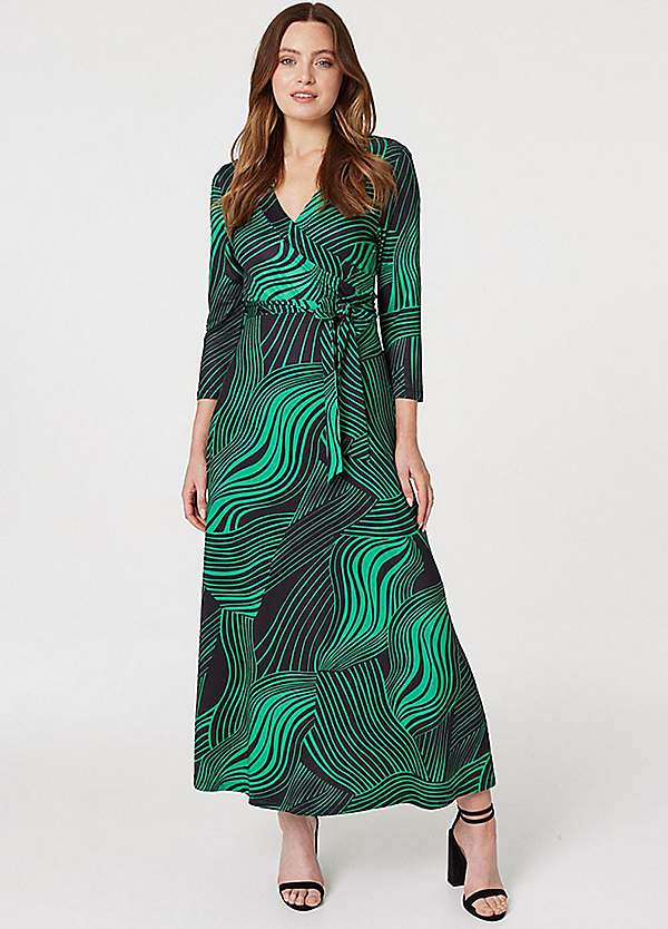 Izabel London Green Abstract Print Maxi Wrap Dress