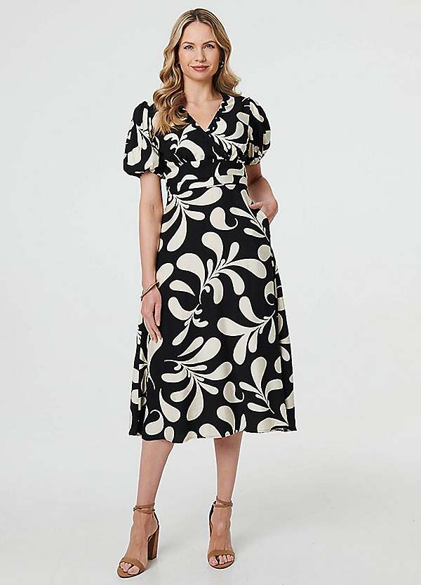 elegant a line midi dress with sleeves Chic White A-Line Midi Dress – Mislish main image 1