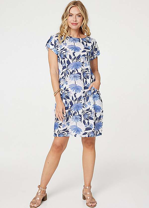 Izabel London Multi Blue Floral Cap Sleeve Short Shift Dress