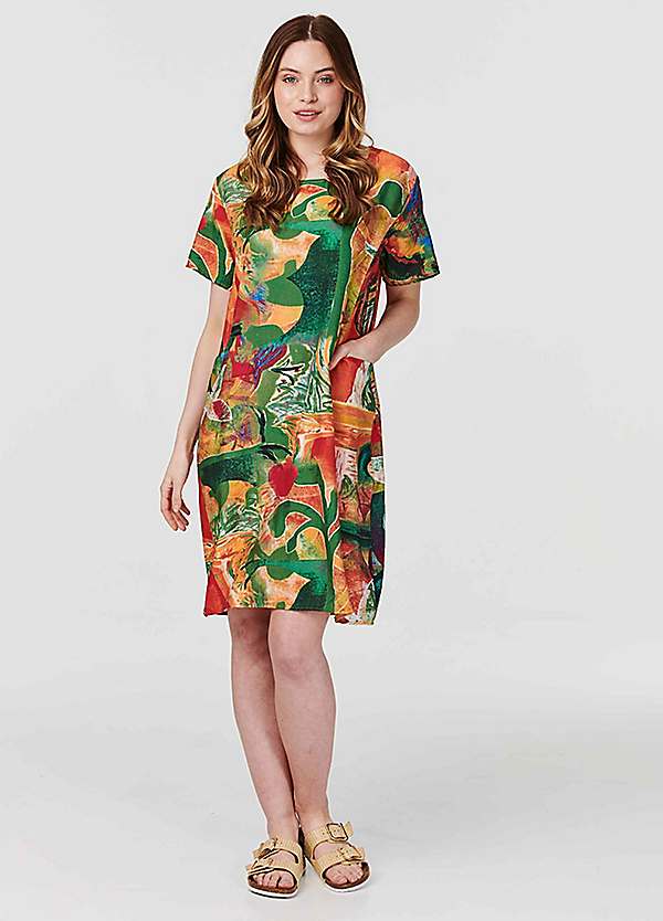 Izabel London Multi Orange Abstract Print Tunic Dress Freemans