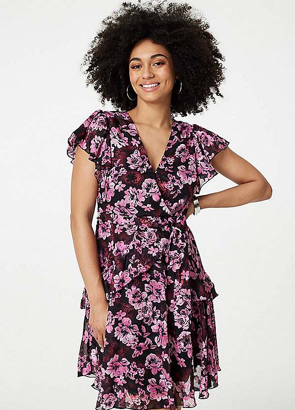 Izabel London Multi Pink Floral Tie-Waist Ruffled Mini Dress